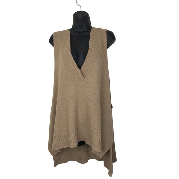 Free People Tan Knit Oversized V-neck High Low Vest Size S - Picture 1 of 7